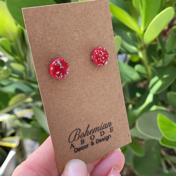 TWO Holiday Sparkle Earring Stud Sets - Black & Gold Diamond + Red & Sil… - Picture 7 of 7